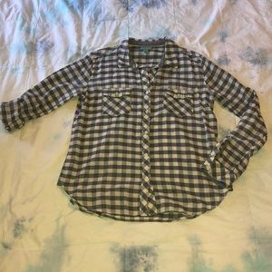 Button front gingham long sleeve shirt